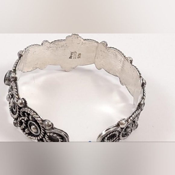 Southwest Mexico 925 Sterling Silver Onyx Cuff Vintage Bracelet - Picture 4 of 12